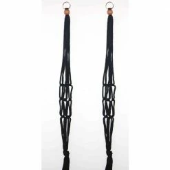 Primitive Planters 36 in. Polypropylene Black Macrame Plant Hangers (2-Pack)