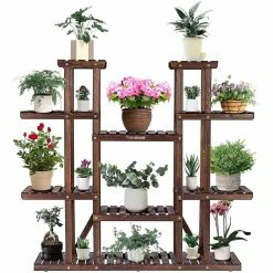 VIVOSUN 44.5 in. H 17 Potted Wood Plant Stand 9-Tier