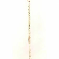 Primitive Planters 42 in. Ivory Woven Cotton Beaded Plant Hanger with Natural Deads
