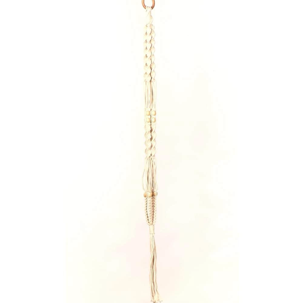Primitive Planters 42 in. Ivory Woven Cotton Beaded Plant Hanger with Natural Deads