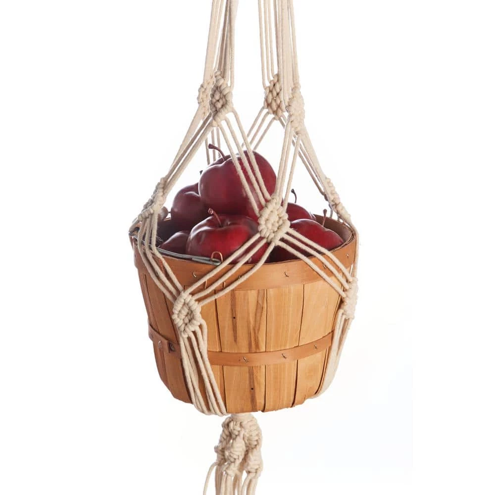 Primitive Planters 42 in. Off White Woven Cotton Woven Knotty Plant Hanger - Image 2