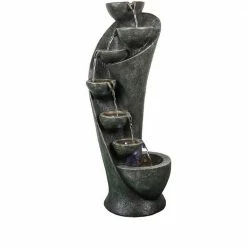 Maocao hoom Outdoor 7-Tier Resin Water Fountain with LED Light