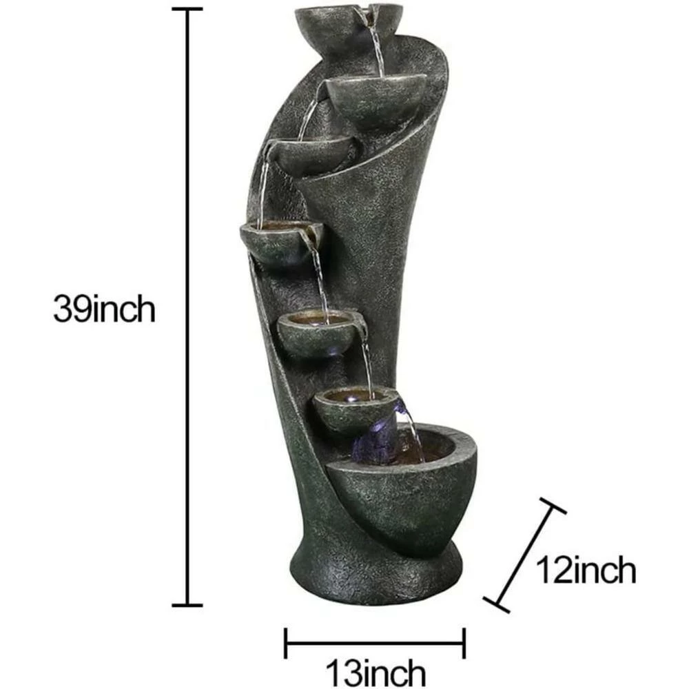 Maocao hoom Outdoor 7-Tier Resin Water Fountain with LED Light - Image 2