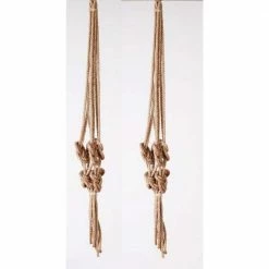 Primitive Planters 30 in. Natural Knotted Rope Jute Plant Hanger (2-Pack)