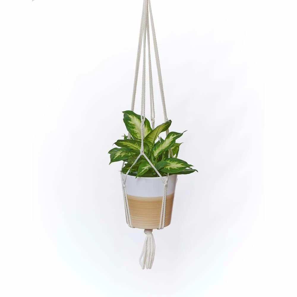Primitive Planters 30 in. Off White Polypropylene Macrame Plant Hanger - Image 2