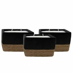 PATIO ESSENTIALS 6 oz. Rectangular Ceramic Citronella Candle with Rope Accent (3-Pack)