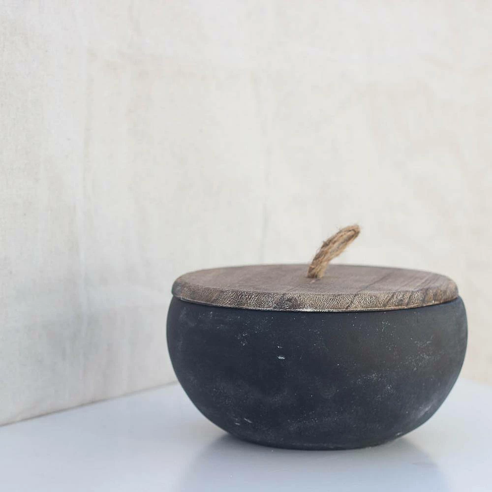 PATIO ESSENTIALS 19 oz. Rustic Ceramic 3 Wick Citronella Candle with Wooden Lid (2-Pack) - Image 4