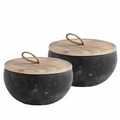 PATIO ESSENTIALS 19 oz. Rustic Ceramic 3 Wick Citronella Candle with Wooden Lid (2-Pack)