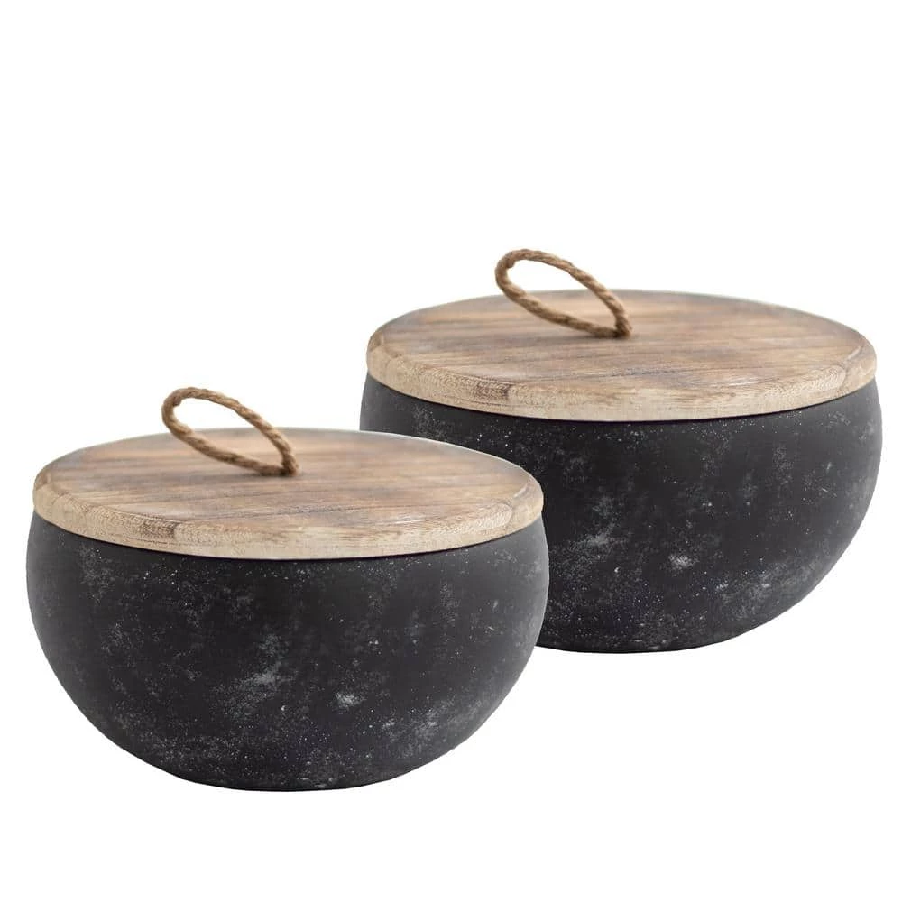 PATIO ESSENTIALS 19 oz. Rustic Ceramic 3 Wick Citronella Candle with Wooden Lid (2-Pack)
