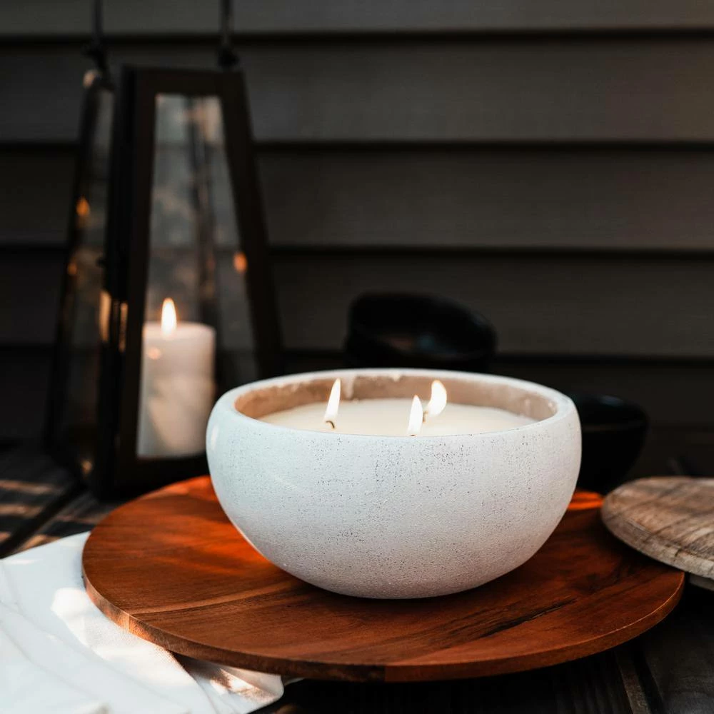 PATIO ESSENTIALS 19 oz. Rustic Ceramic 3 Wick Citronella Candle with Wooden Lid (2-Pack) - Image 4