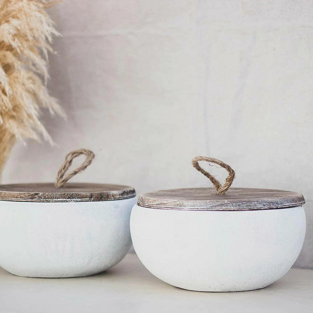 PATIO ESSENTIALS 19 oz. Rustic Ceramic 3 Wick Citronella Candle with Wooden Lid (2-Pack) - Image 5