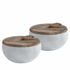 PATIO ESSENTIALS 19 oz. Rustic Ceramic 3 Wick Citronella Candle with Wooden Lid (2-Pack)