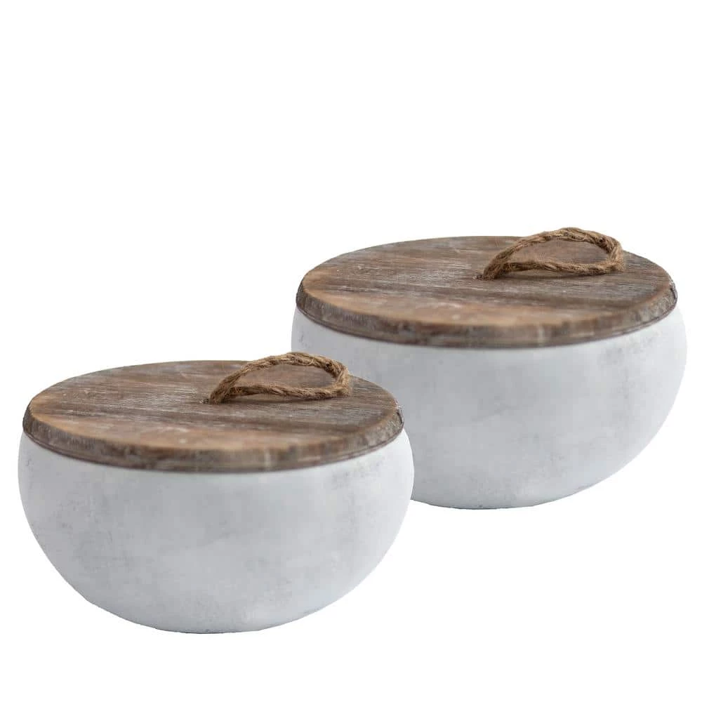 PATIO ESSENTIALS 19 oz. Rustic Ceramic 3 Wick Citronella Candle with Wooden Lid (2-Pack)