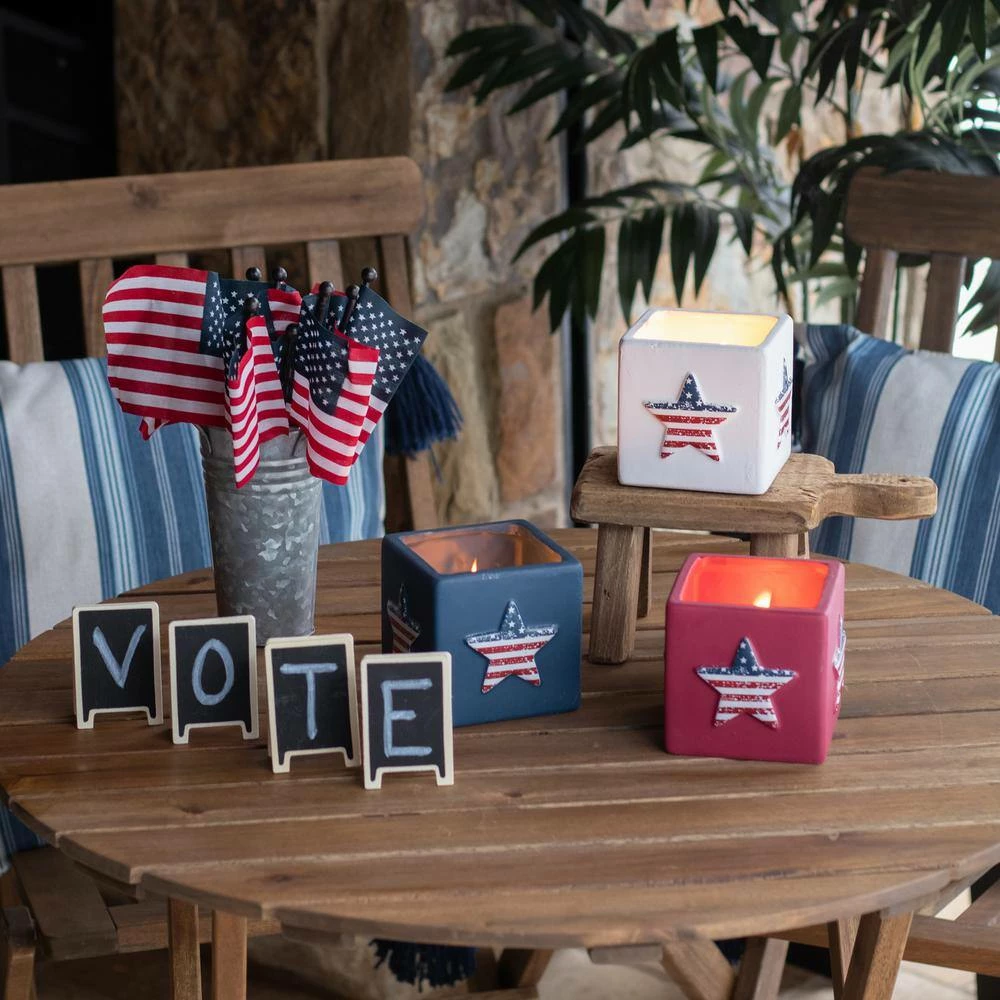 PATIO ESSENTIALS 8 oz. sq. Cement Patriotic Star Citro Candle - Image 5