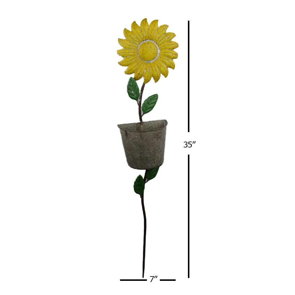 Seasonal Abode Inc Andy Yellow/Gray Iron Sunflower Garden Stake with Pot - Image 4