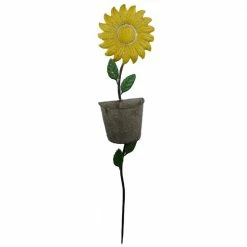 Seasonal Abode Inc Andy Yellow/Gray Iron Sunflower Garden Stake with Pot