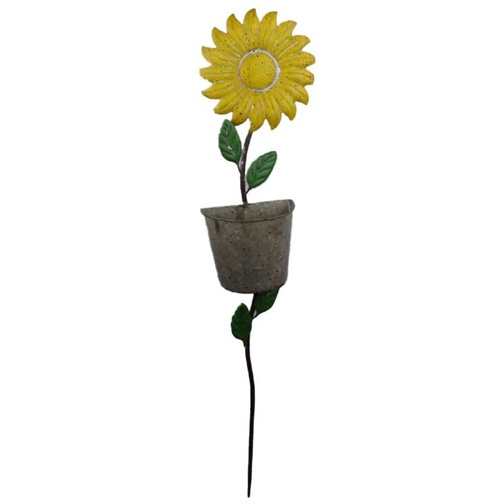 Seasonal Abode Inc Andy Yellow/Gray Iron Sunflower Garden Stake with Pot