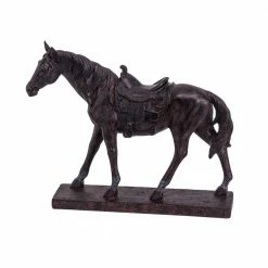 Seasonal Abode Inc Juliana Brown Resin Rustic Horse with Saddle on Base