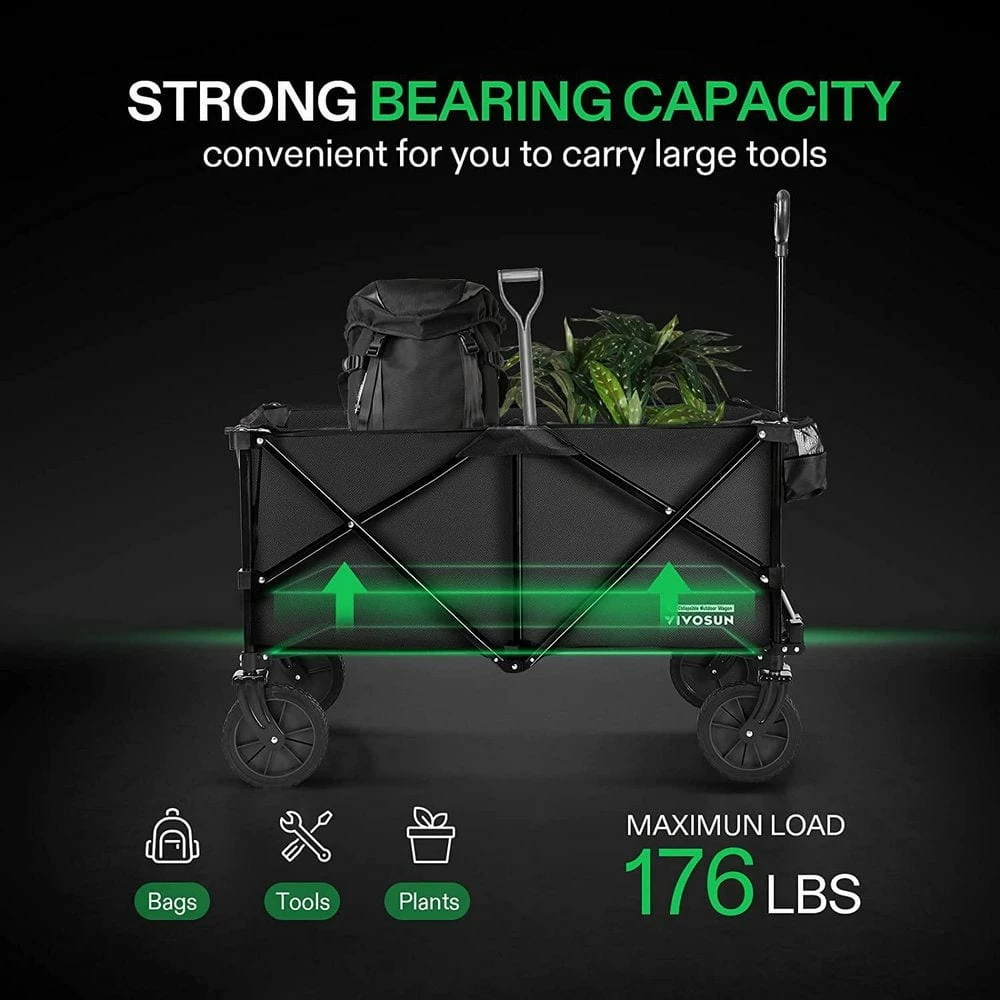 VIVOSUN 2.5 cu.ft. Collapsible Fabric Garden Cart with Universal Wheels and Adjustable Handle - Image 4