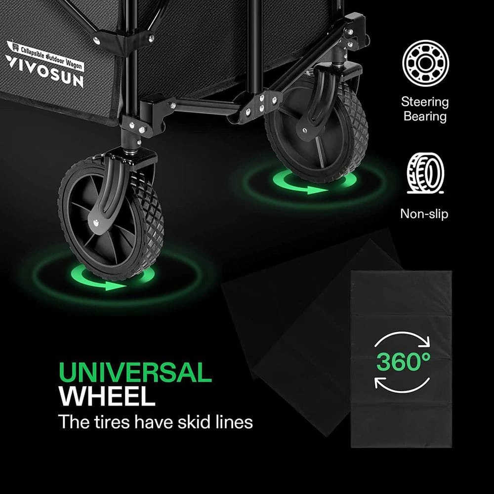 VIVOSUN 2.5 cu.ft. Collapsible Fabric Garden Cart with Universal Wheels and Adjustable Handle - Image 5