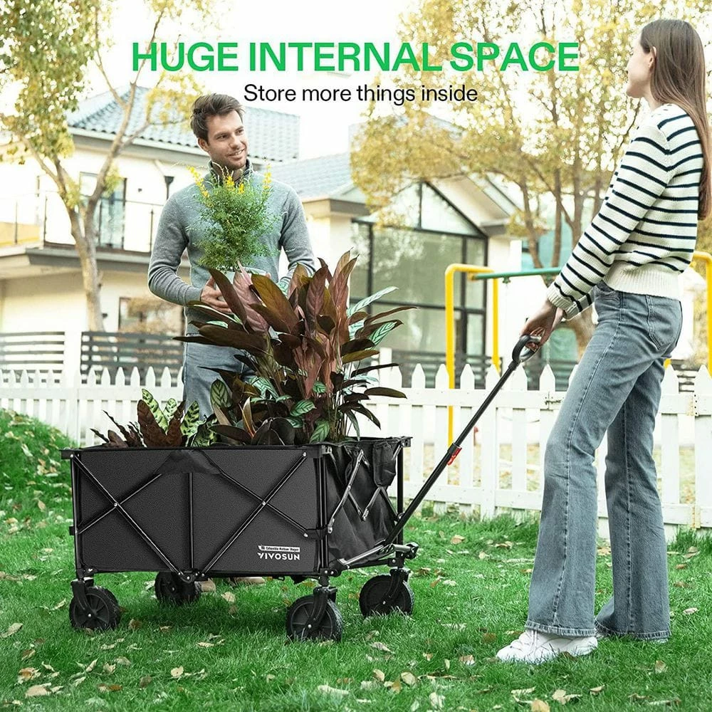 VIVOSUN 2.5 cu.ft. Collapsible Fabric Garden Cart with Universal Wheels and Adjustable Handle - Image 2