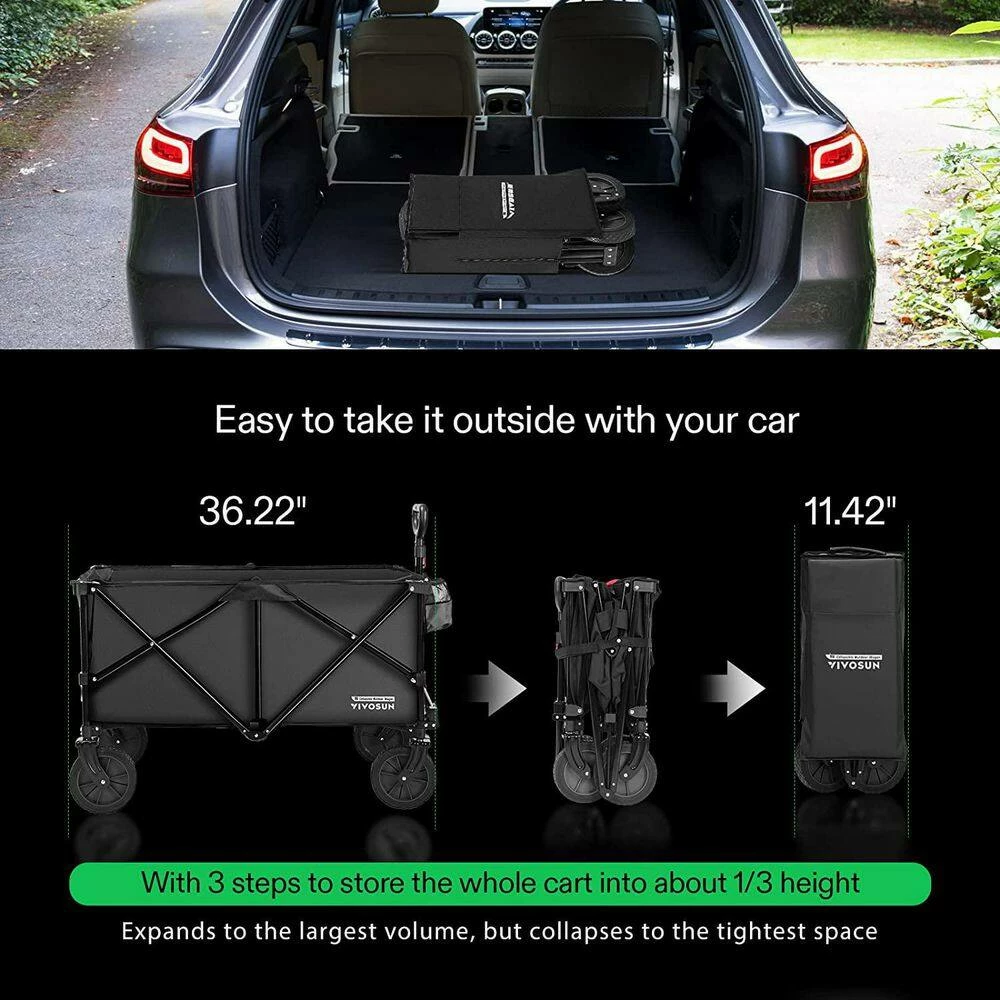 VIVOSUN 2.5 cu.ft. Collapsible Fabric Garden Cart with Universal Wheels and Adjustable Handle - Image 6