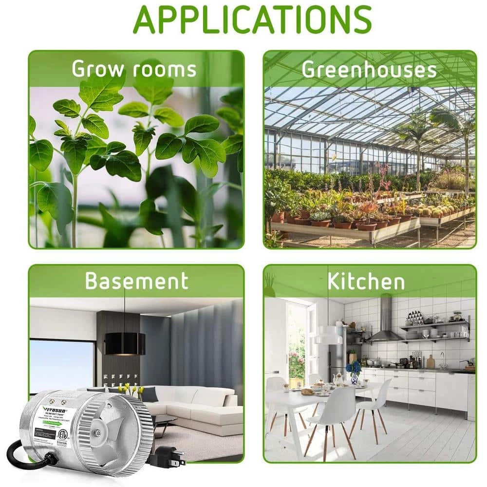 VIVOSUN 4 in. 100 CFM Inline Duct Fan with 5.5 ft. Grounded Power Cord - Image 6