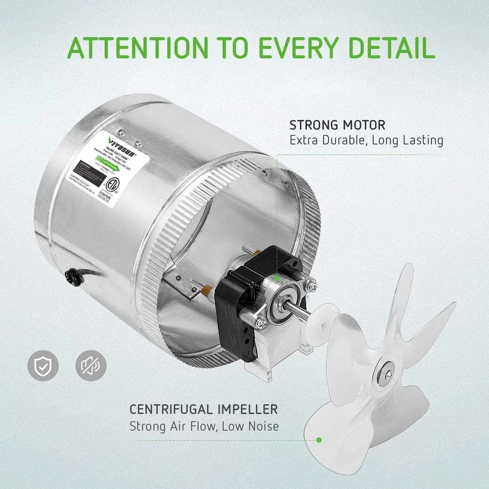 VIVOSUN 6 in. 240 CFM Inline Duct Fan with 5.5 ft. Grounded Power Cord - Image 4
