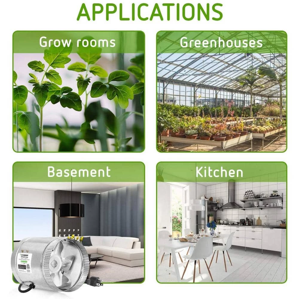 VIVOSUN 6 in. 240 CFM Inline Duct Fan with 5.5 ft. Grounded Power Cord - Image 5