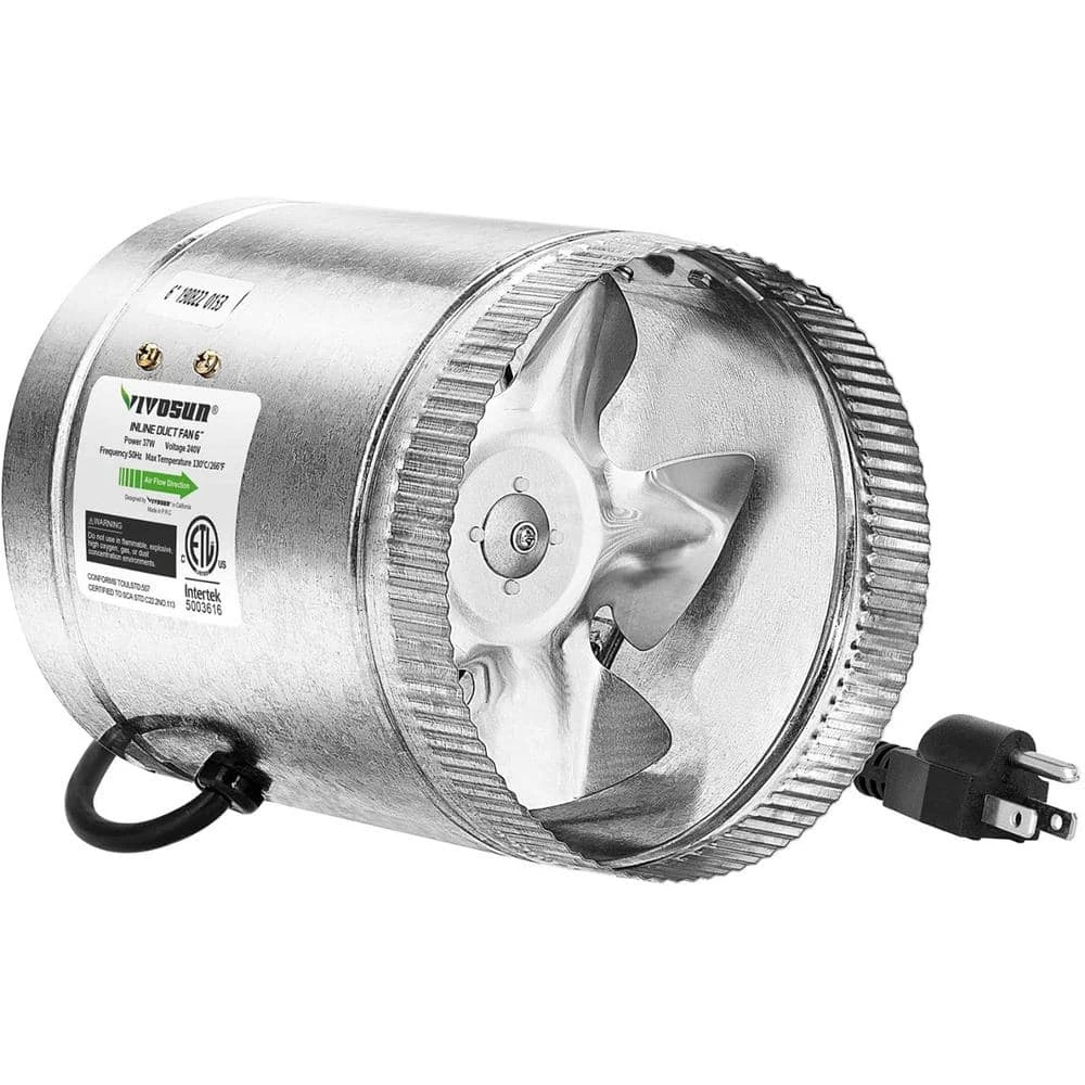VIVOSUN 6 in. 240 CFM Inline Duct Fan with 5.5 ft. Grounded Power Cord