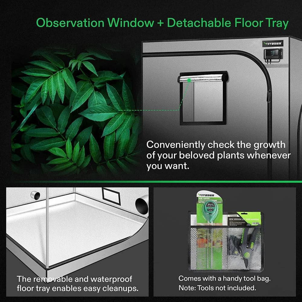 VIVOSUN 4 ft. x 2 ft. Gray Grow Tent with 19 mm Poles, Observation Window and Floor Tray - Image 5