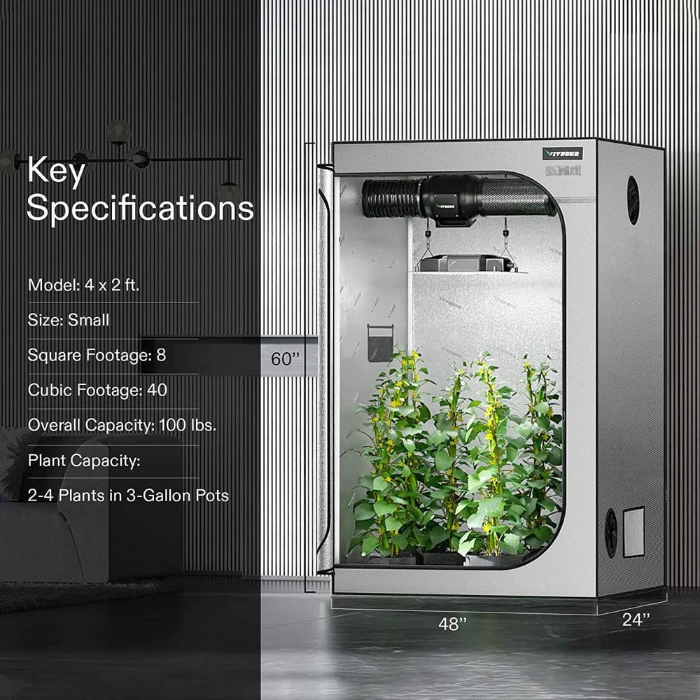 VIVOSUN 4 ft. x 2 ft. Gray Grow Tent with 19 mm Poles, Observation Window and Floor Tray - Image 7