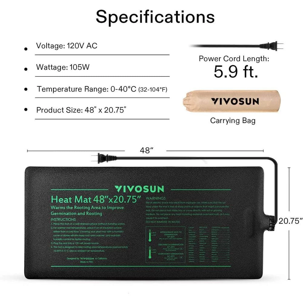VIVOSUN 48 in. x 20.75 in. Durable Waterproof Seedling Heat Mat - Image 2