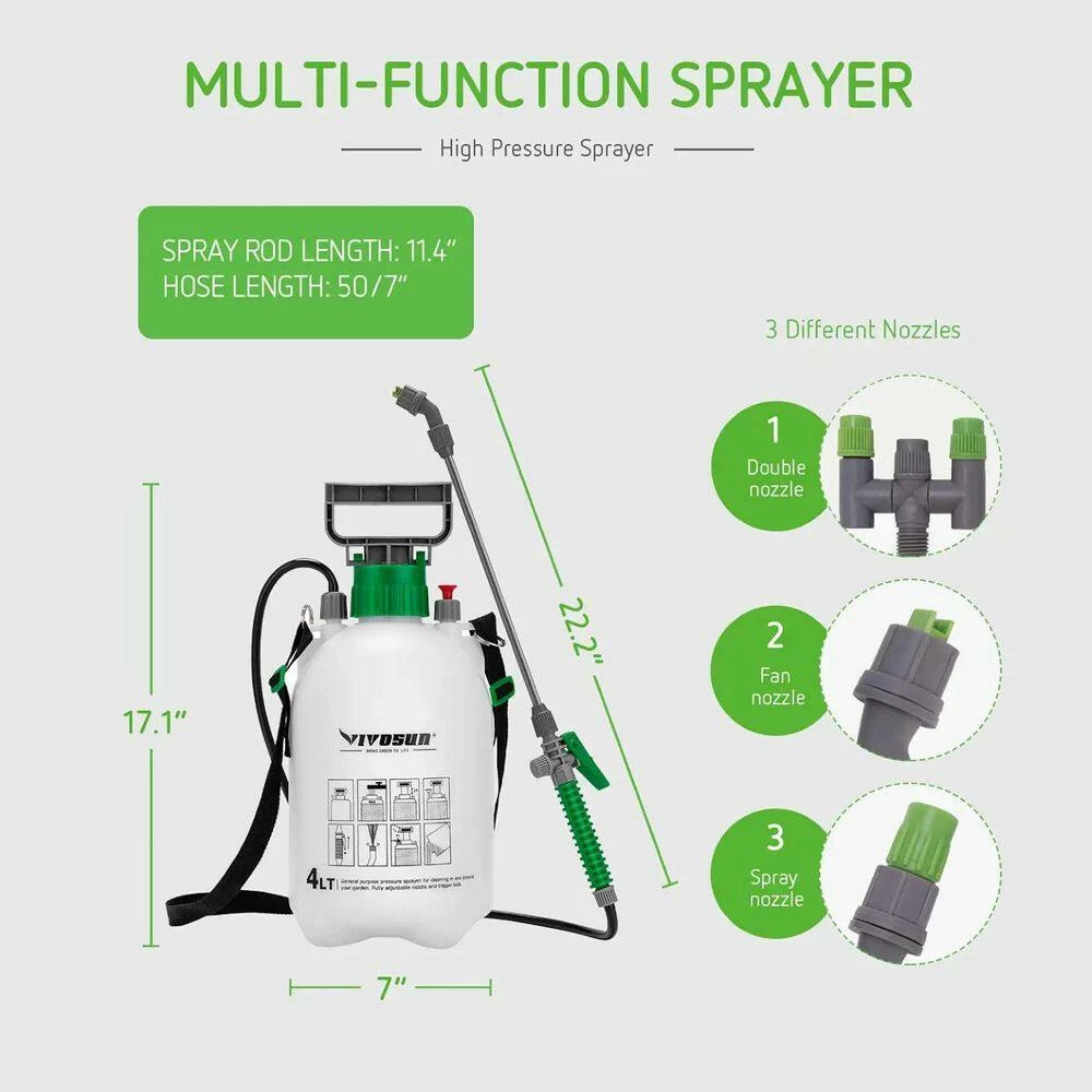 VIVOSUN 1 Gal. Pump Pressure Sprayer with 3 Water Nozzles and Adjustable Shoulder Strap - Image 3