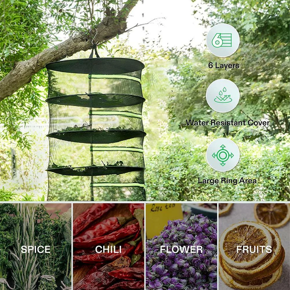 VIVOSUN 6-Layer Hanging Mesh Drying Rack with Green Zippers for Dehydrating - Image 5