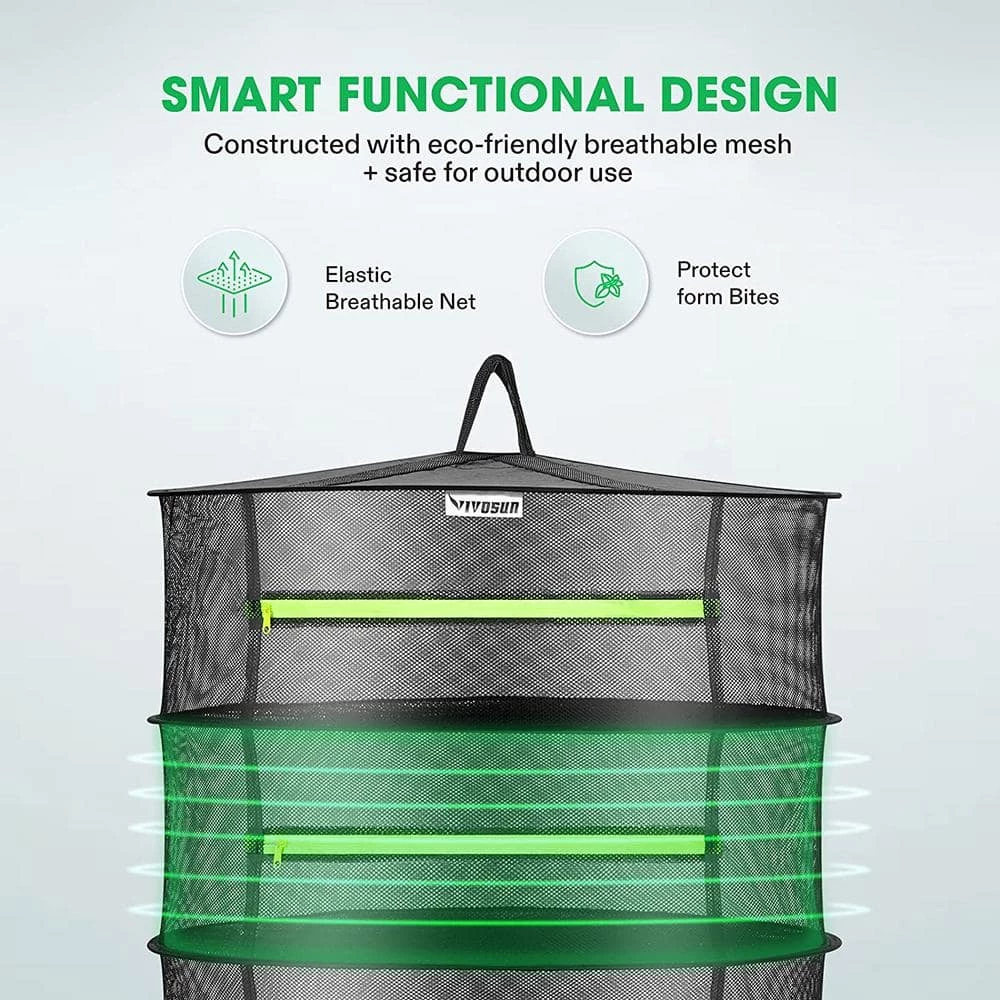 VIVOSUN 6-Layer Hanging Mesh Drying Rack with Green Zippers for Dehydrating - Image 2