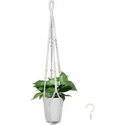 VIVOSUN 4 Legs Cotton Rope White Macrame Plant Hanger with Hook