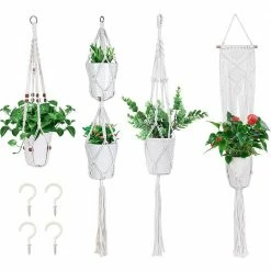 VIVOSUN 4 types Cotton Rope White Macrame Plant Hanger with Hook (4-Pack)