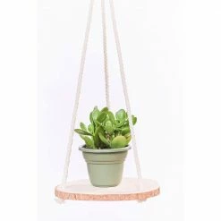 Primitive Planters 10 in. Wood Hanging Hardwood with Cotton Hanger